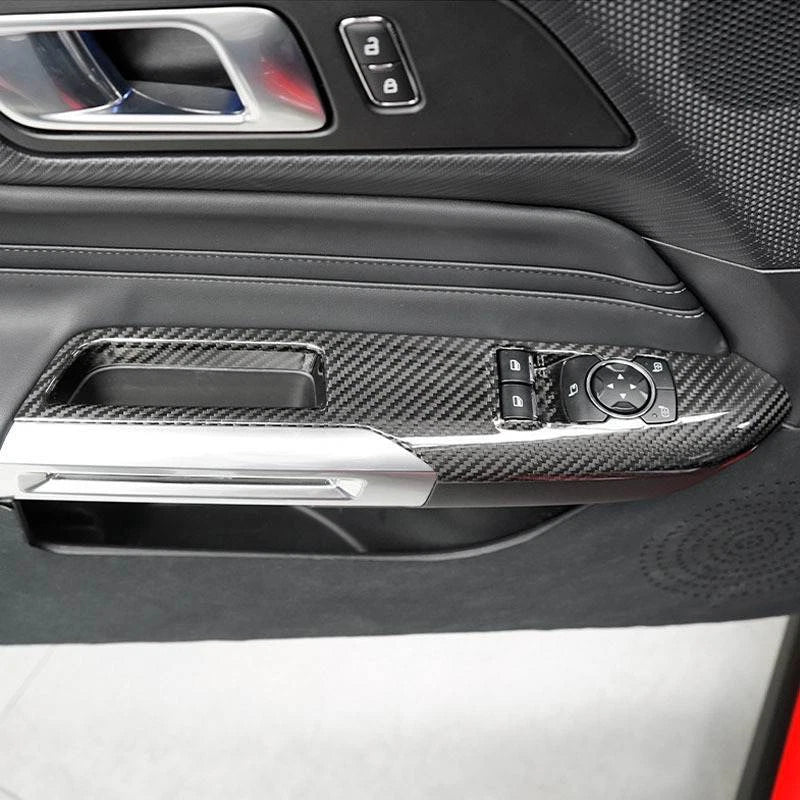 Dry Carbon Fiber Window Lift Switch Panel Cover Trim for Ford Mustang 2024