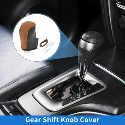 Car Gear Shift Knob Cover 1 Pc for Mazda 3 (2014-2018) Brown Faux Leather