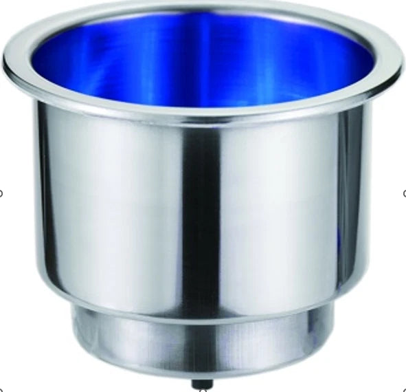 Polished S/S Recessed Drink Holder with Blue LED for Caravan/Boat/RV