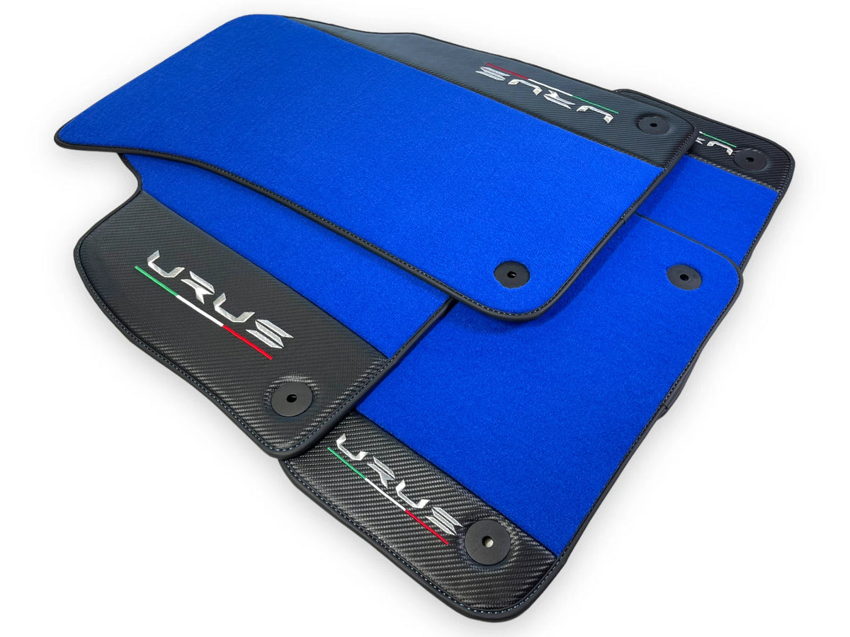 Blue Floor Mats for Lamborghini Urus 2018-2024 with Carbon Fiber Leather