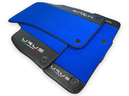 Blue Floor Mats for Lamborghini Urus 2018-2024 with Carbon Fiber Leather