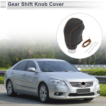 Gear Shift Knob Cover for Toyota Camry 2019-2022 Black Brown Faux Leather