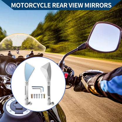2 x Rear View Mirrors / Triangle Shape / Silver Tone Aluminum Alloy for M8/M10