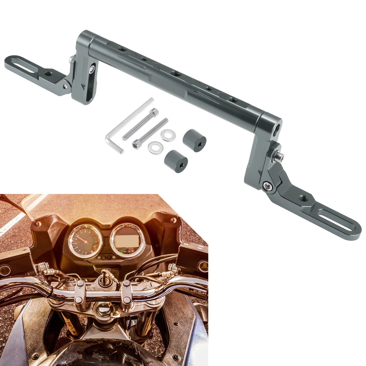 Handle Bar Extender Bracket for Motorcycle Center Hole Titanium Tone 1 Set