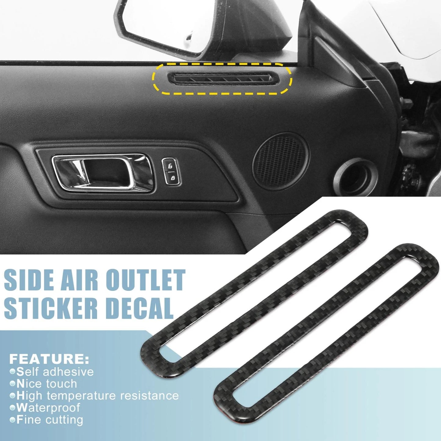 2 x Carbon Fiber Side Air Outlet Sticker Trim for Ford Mustang (2015-2020)