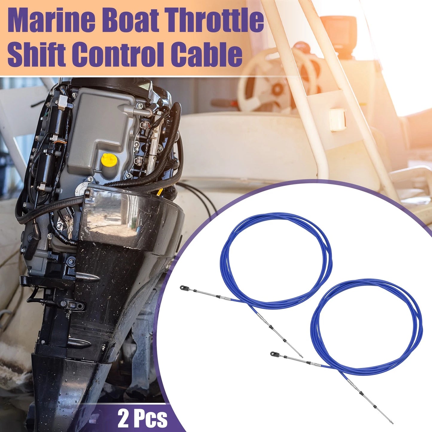 Throttle Control Cable 2 Pcs 700cm 24FT 33C/3300 Blue Marine Boat for Yamaha