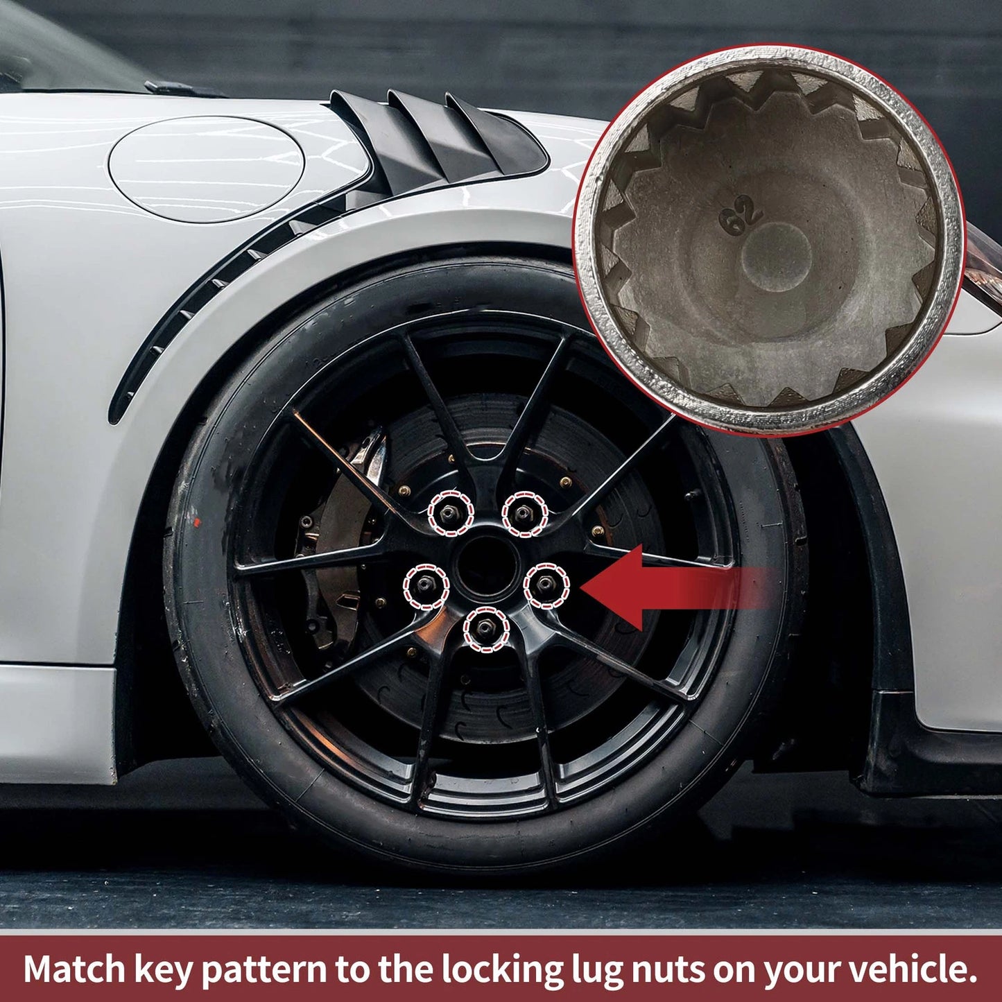 1 Set Wheel Lock Lug Nut 16 Teeth Anti-theft Key Socket for Porsche Cayenne