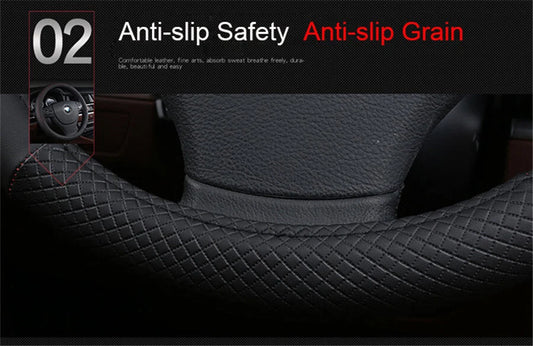 15" PU Leather Nonslip Car Steering Wheel Cover for Universal Models