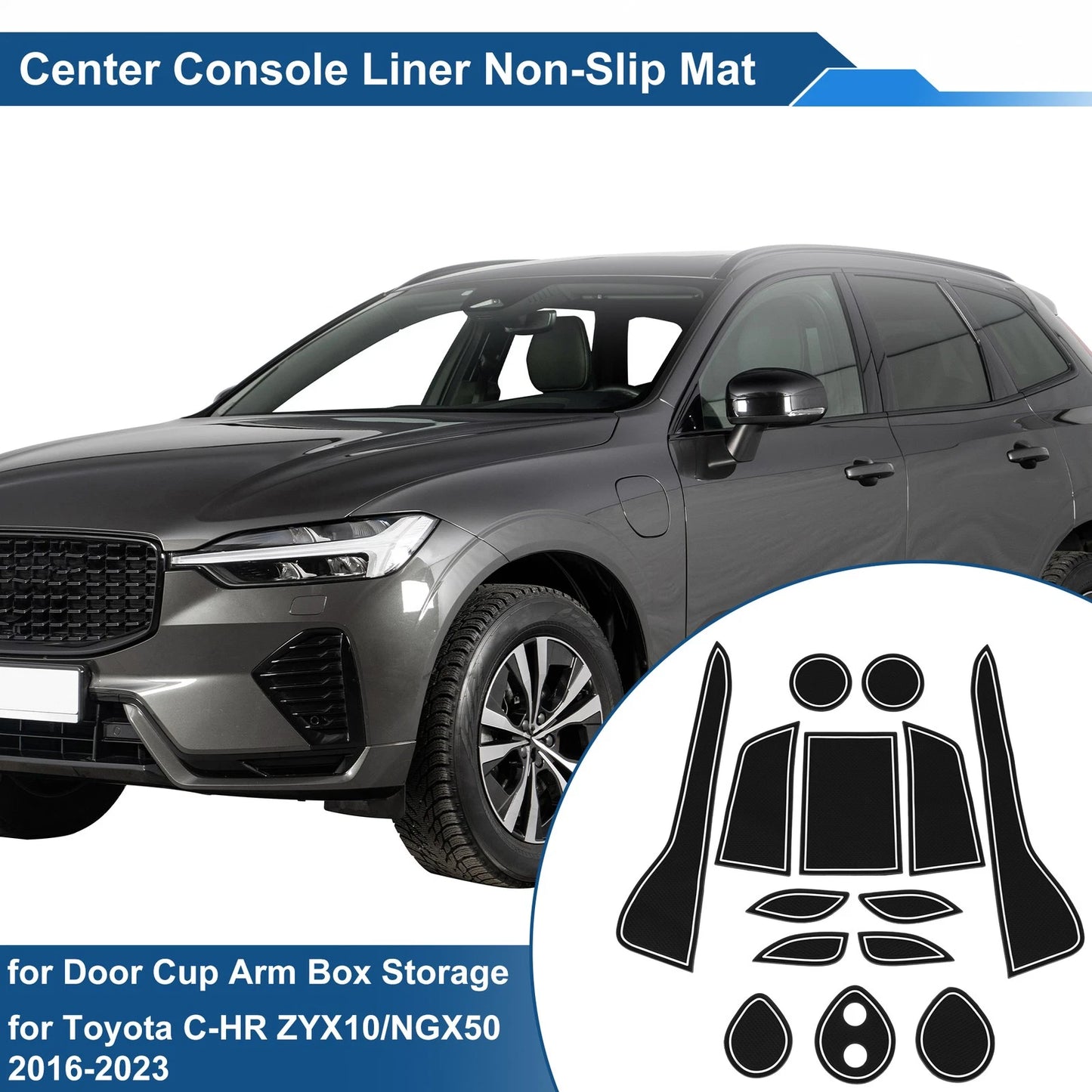 Non-Slip Mat for Toyota C-HR ZYX10/NGX50 PVC White 14 Pcs (2016–2023)
