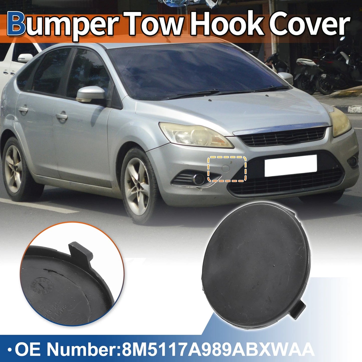 Front Car Bumper Tow Hook Cover for Ford Focus MK2 (2007-2011) Unpainted