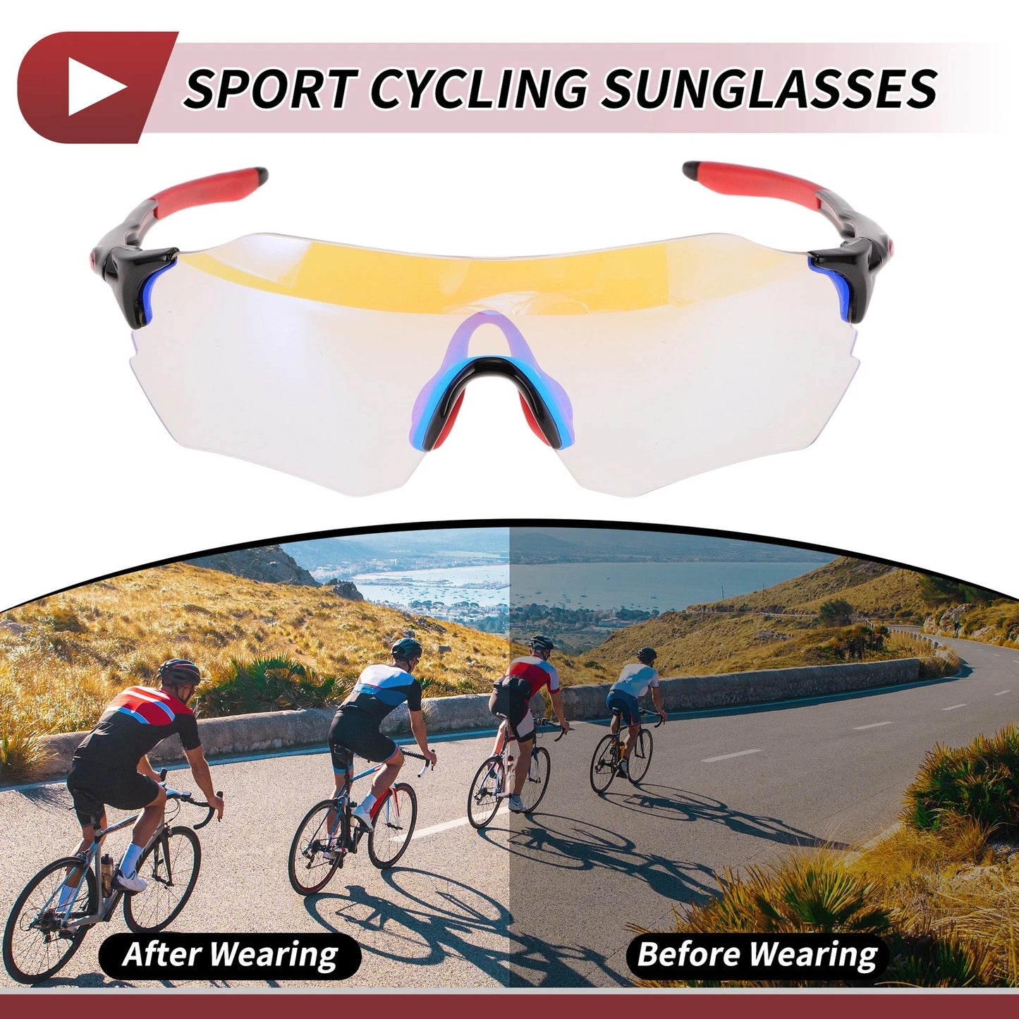 Goggles for Motorcycle Riding Light Blue Lens Red Frame PC TPU