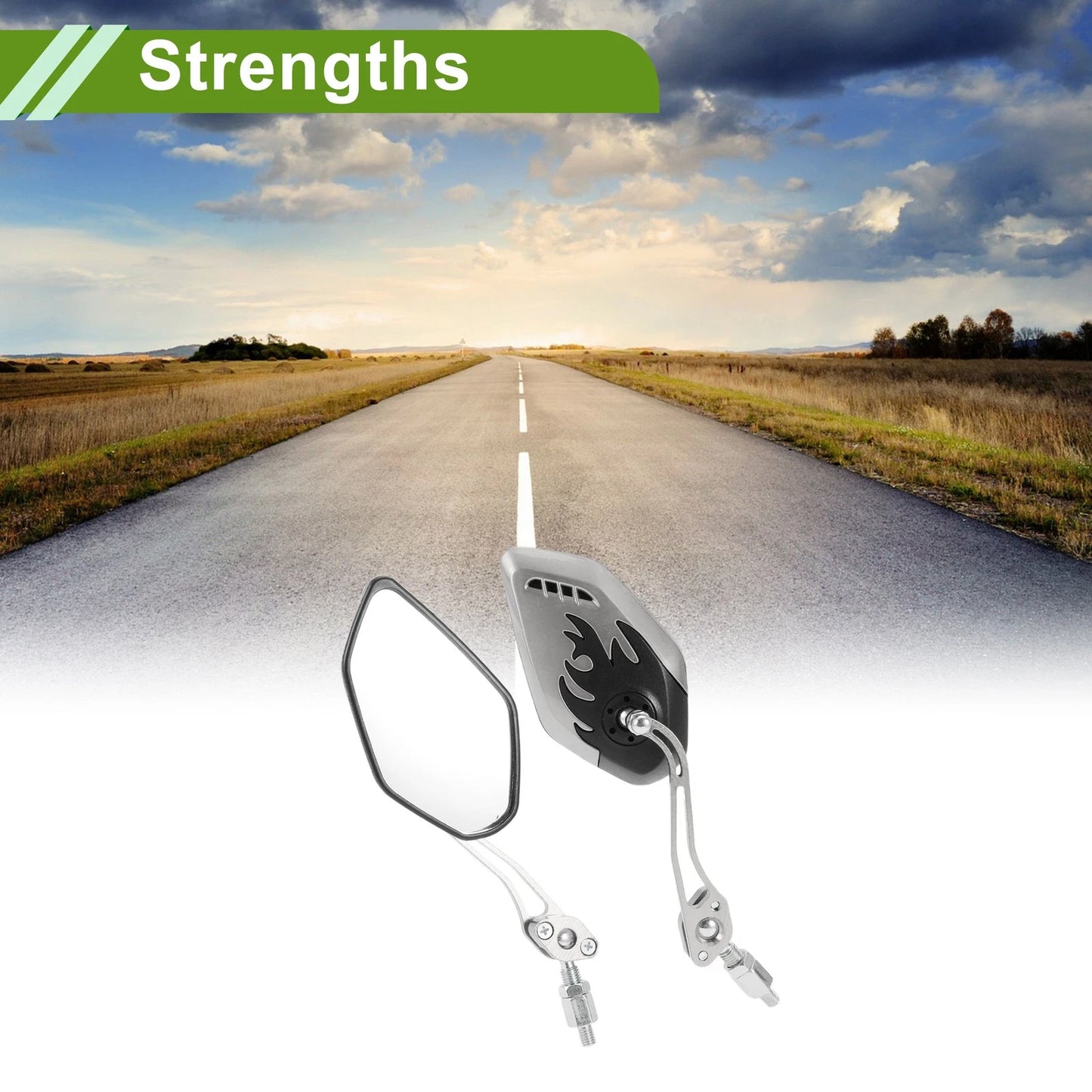 Motorcycle Rear View Mirrors Polygonal Shape Black Silver Tone Plastic