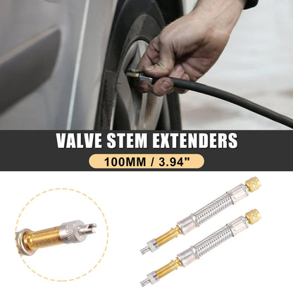 2 x 100mm Tire Valve Stem Inflator Extender Hose for Car Motorcycle