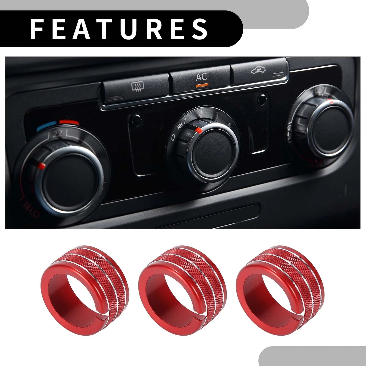 3 x Rear AC Heat Temp Climate Switch Knob Cover Red for Dodge Durango (2011 - 2020)