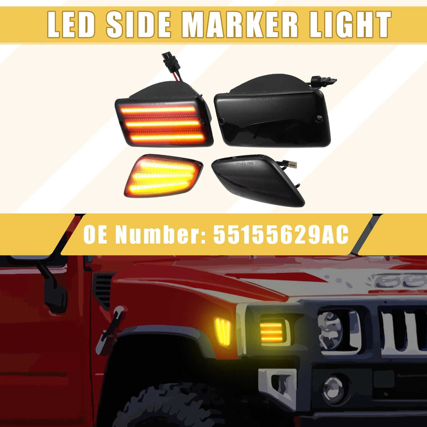 Front LED Side Marker Lights for Jeep Black Amber Lens (2018-2023)