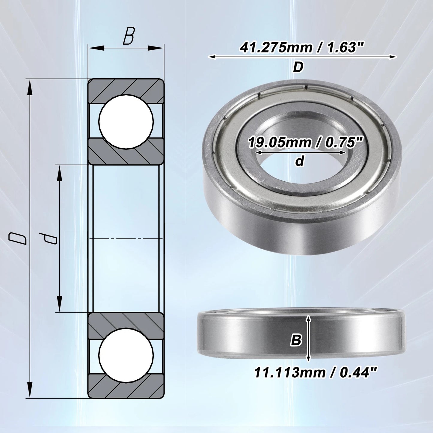 5 x 19.05x41.275x11.113mm Single Row Deep Groove Ball Bearings for Car