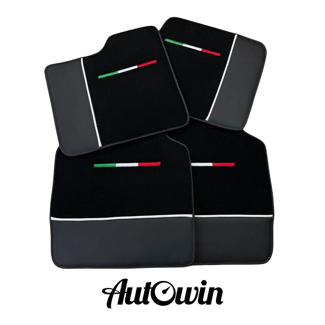 Black Floor Mats for Ferrari Purosangue with Leather & Italy Flag
