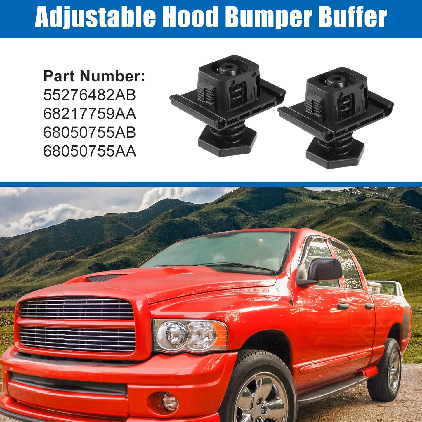 2 x Adjustable Hood Bumper Buffers for Dodge Ram 2500 (2010-2018)