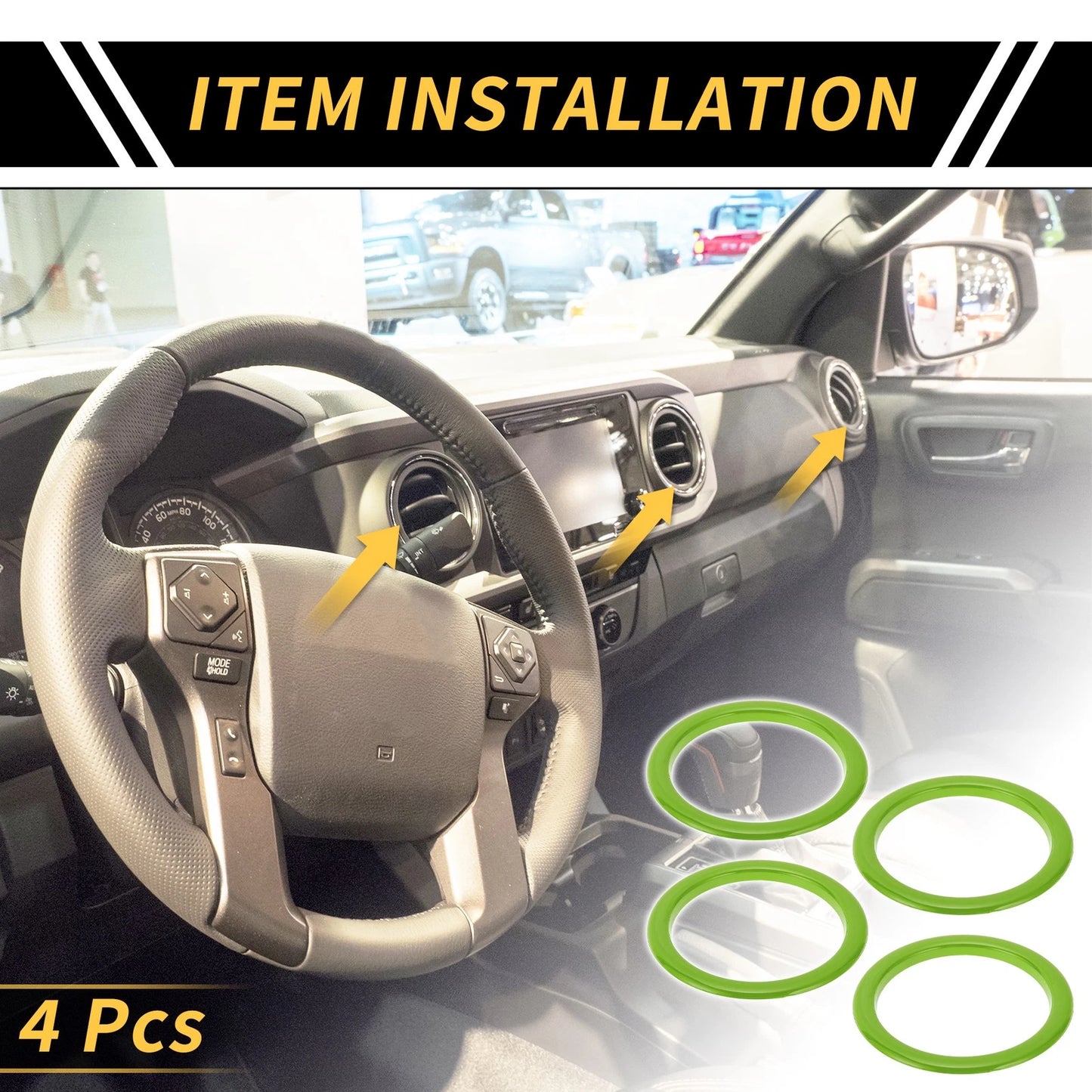 AC Vent Dashboard Decoration Rings Green for Toyota Tundra (2014-2021) 4 Pcs
