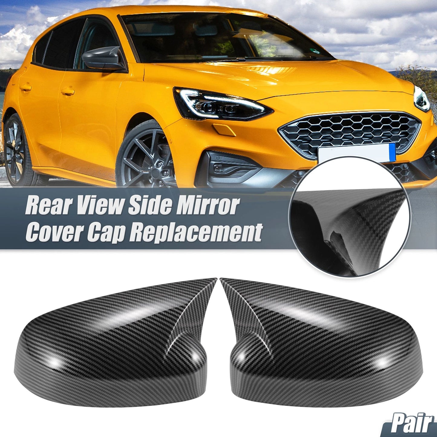 Rearview Mirror Cover Overlay 2 x Carbon Fiber Pattern for Ford Focus RS ST