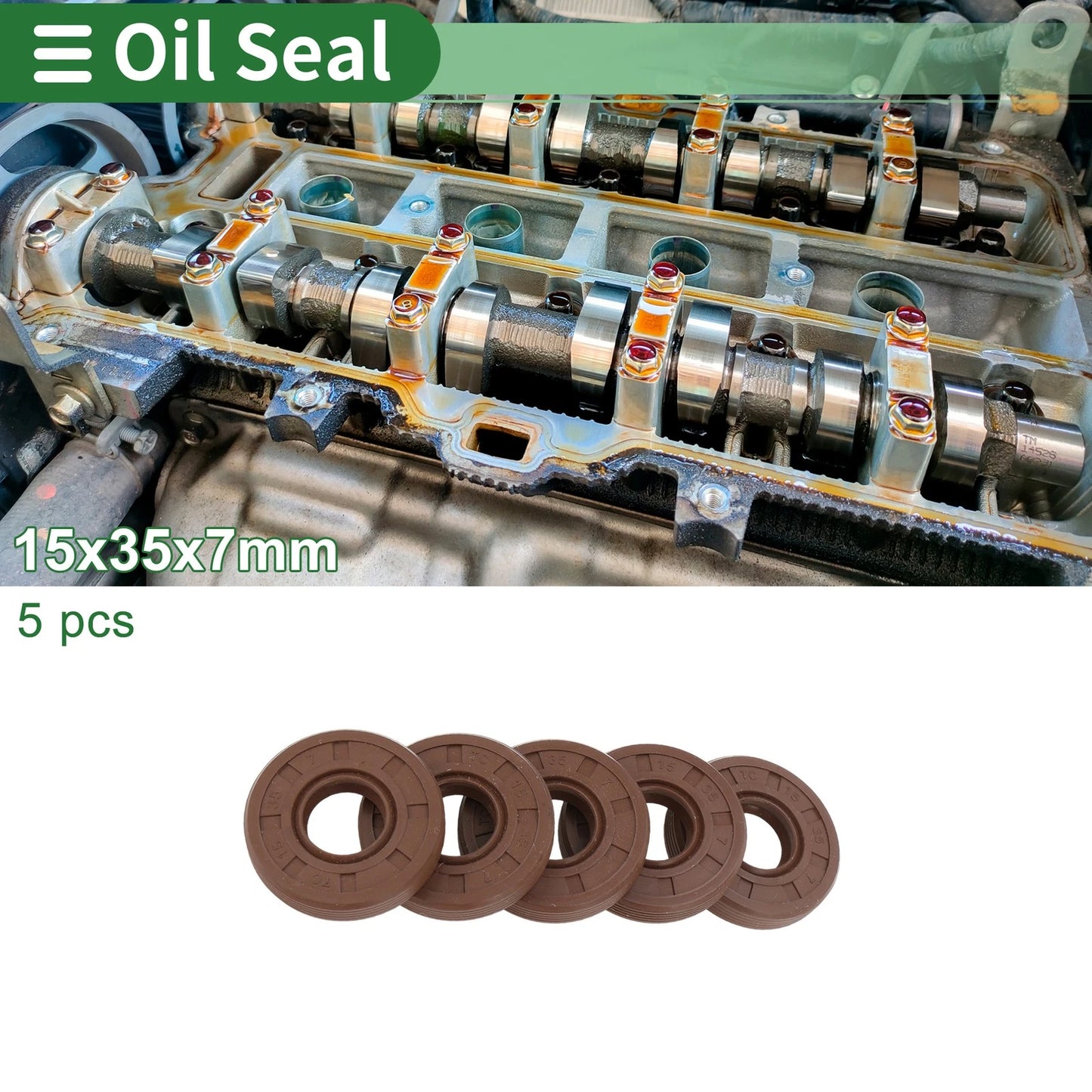 Oil Seal FKM Rubber 15x35x7mm High Pressure Brown 5 Pcs