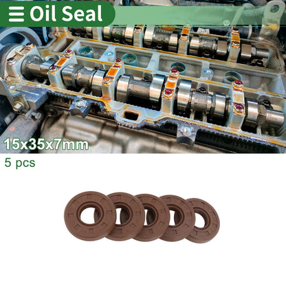 Oil Seal FKM Rubber 15x35x7mm High Pressure Brown 5 Pcs