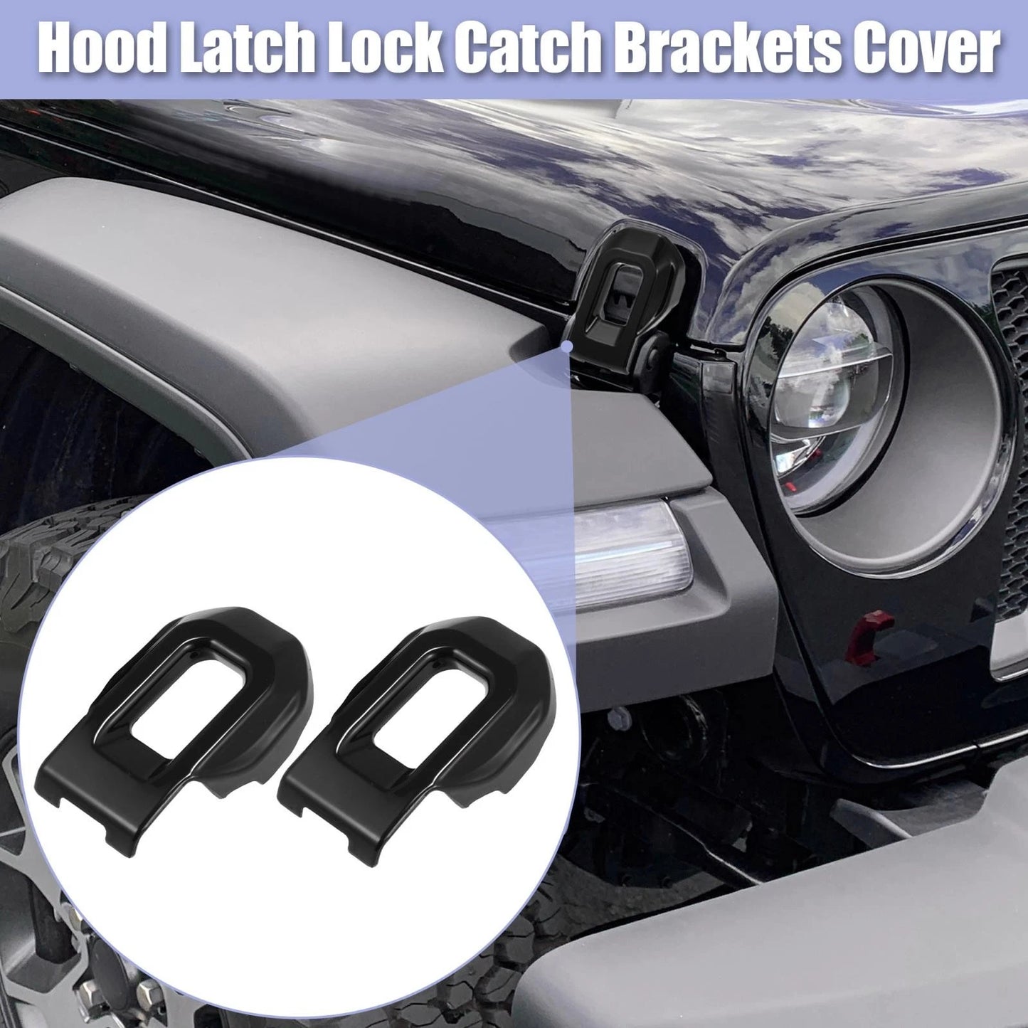 2 x Black Hood Latch Lock Catch Covers for Jeep Wrangler JL JLU (2018-2021)