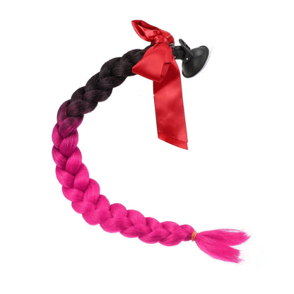 22" Helmet Pigtail Braids Hair Suction Cup for Bicycle Motorcycle Black Rose Red