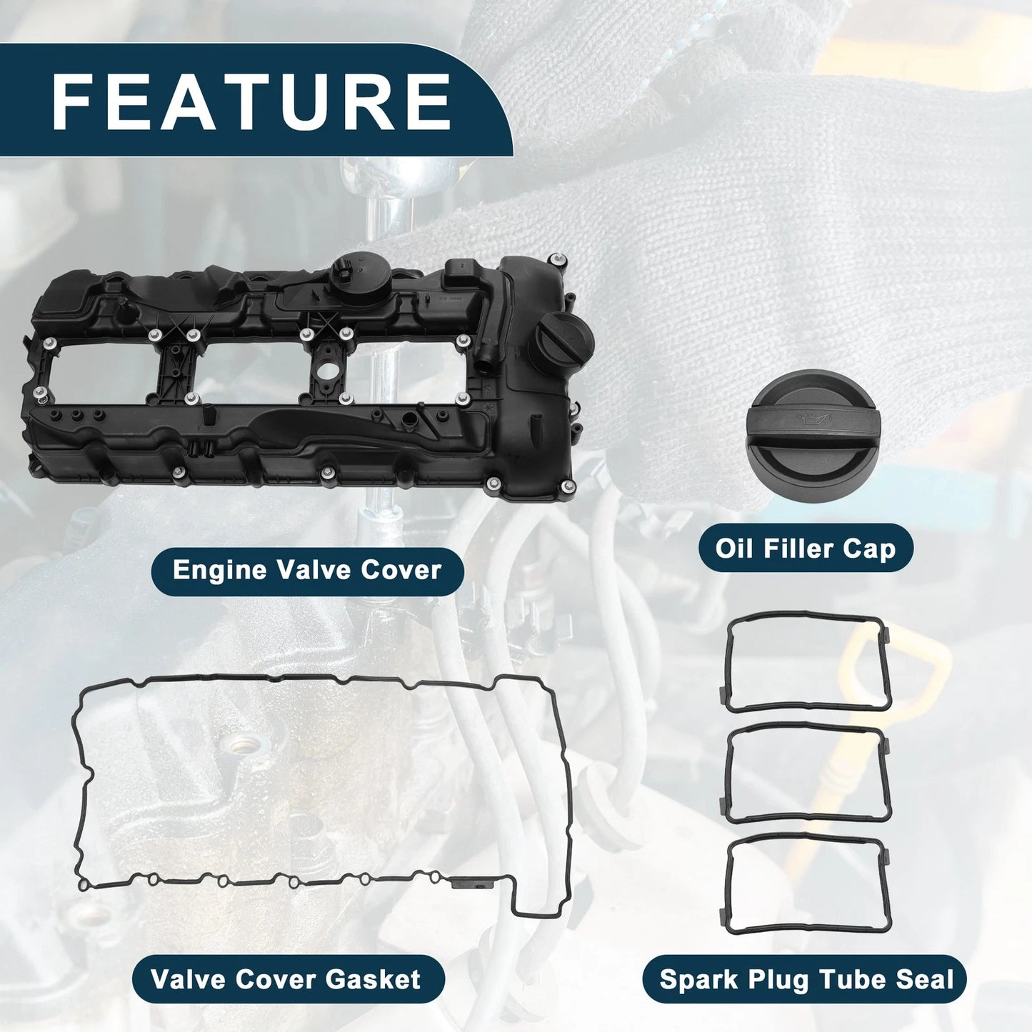 Front Engine Valve Cover with Gasket for BMW 135is Black (2013)