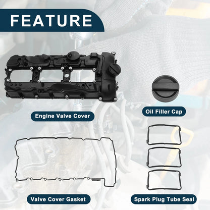Front Engine Valve Cover with Gasket for BMW 135is Black (2013)