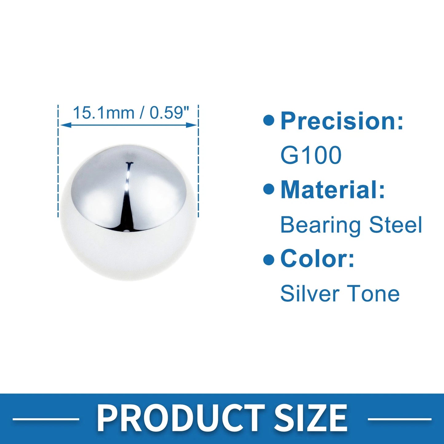 15.1mm Bearing Ball Steel G100 Precision Silver Tone 10 pcs