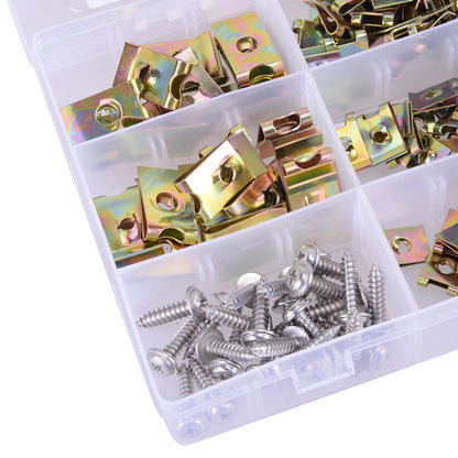 200Pcs Assorted U Clip Nut Screw Bolt Panel Trim Retainers for Car