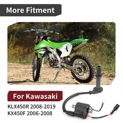 Ignition Coil w/ Spark Plug Cap for Kawasaki KLX450R KX450F (2006–2019)