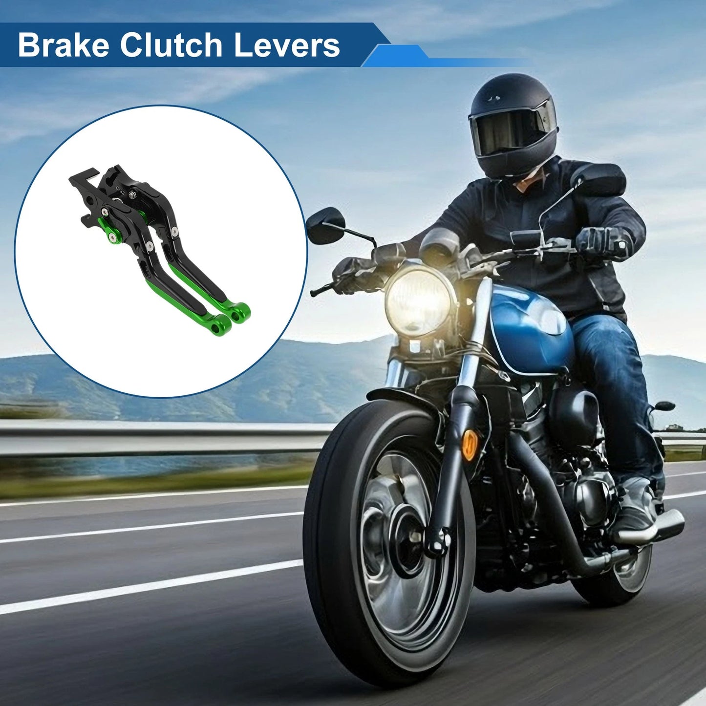 Brake Clutch Levers Short/Long for YAMAHA MT-03 Black Handle Green End (2018–2022)