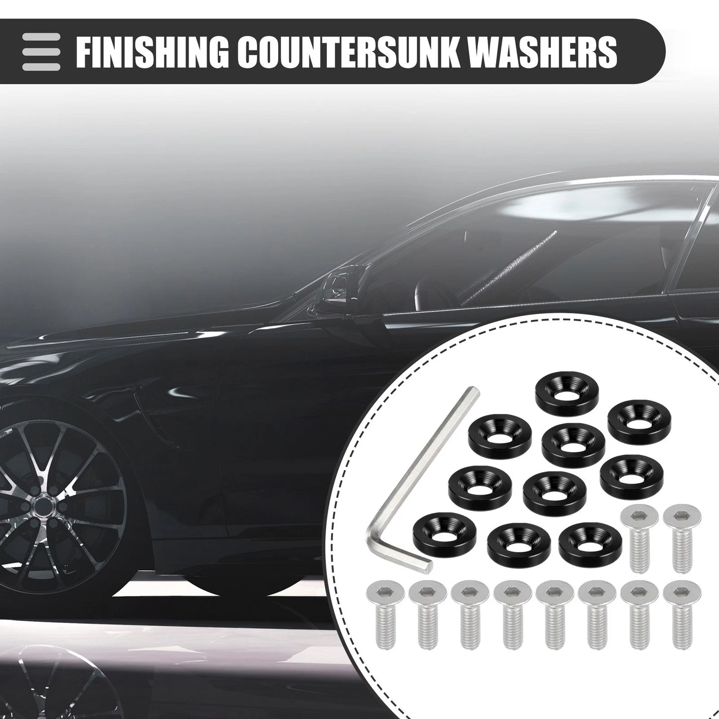 Finishing Countersunk Washers Dress Up Fastener Tool Kit for Motorcycle Black