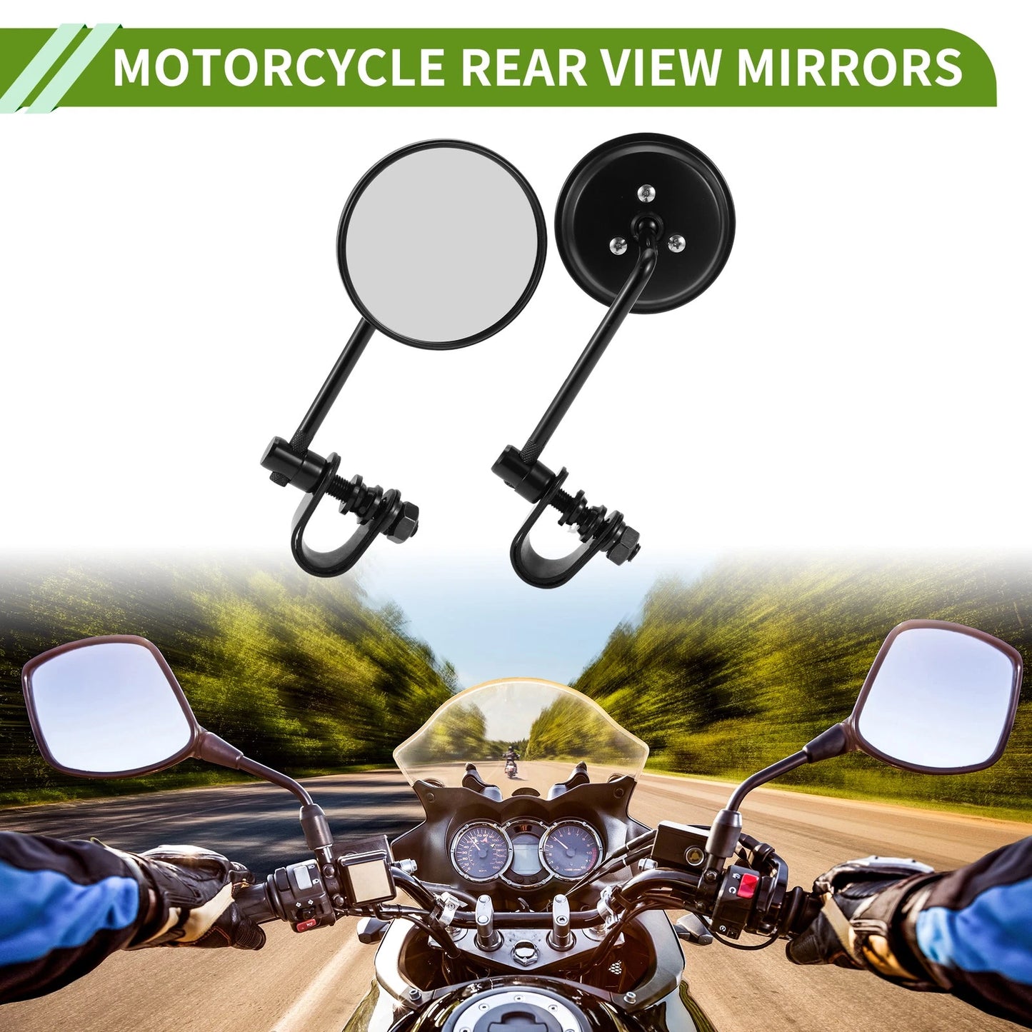M10 Rear View Mirrors Round Black Metal Aluminum 1 x set for Make Model