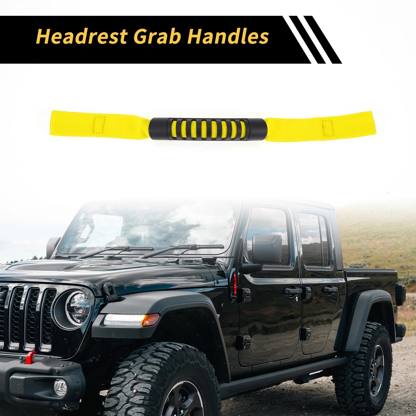 2 x Headrest Grab Handles for Jeep Wrangler (2011-2023) - Yellow Grab Handle