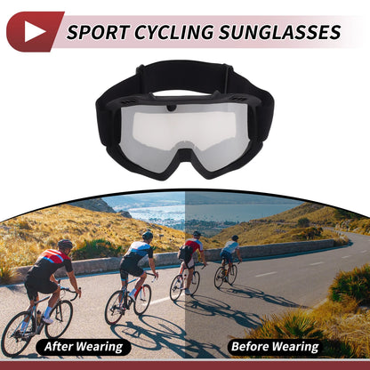 1 Pc Motorcycle Riding Goggles Silver Tone Lens Black Frame PC TPU