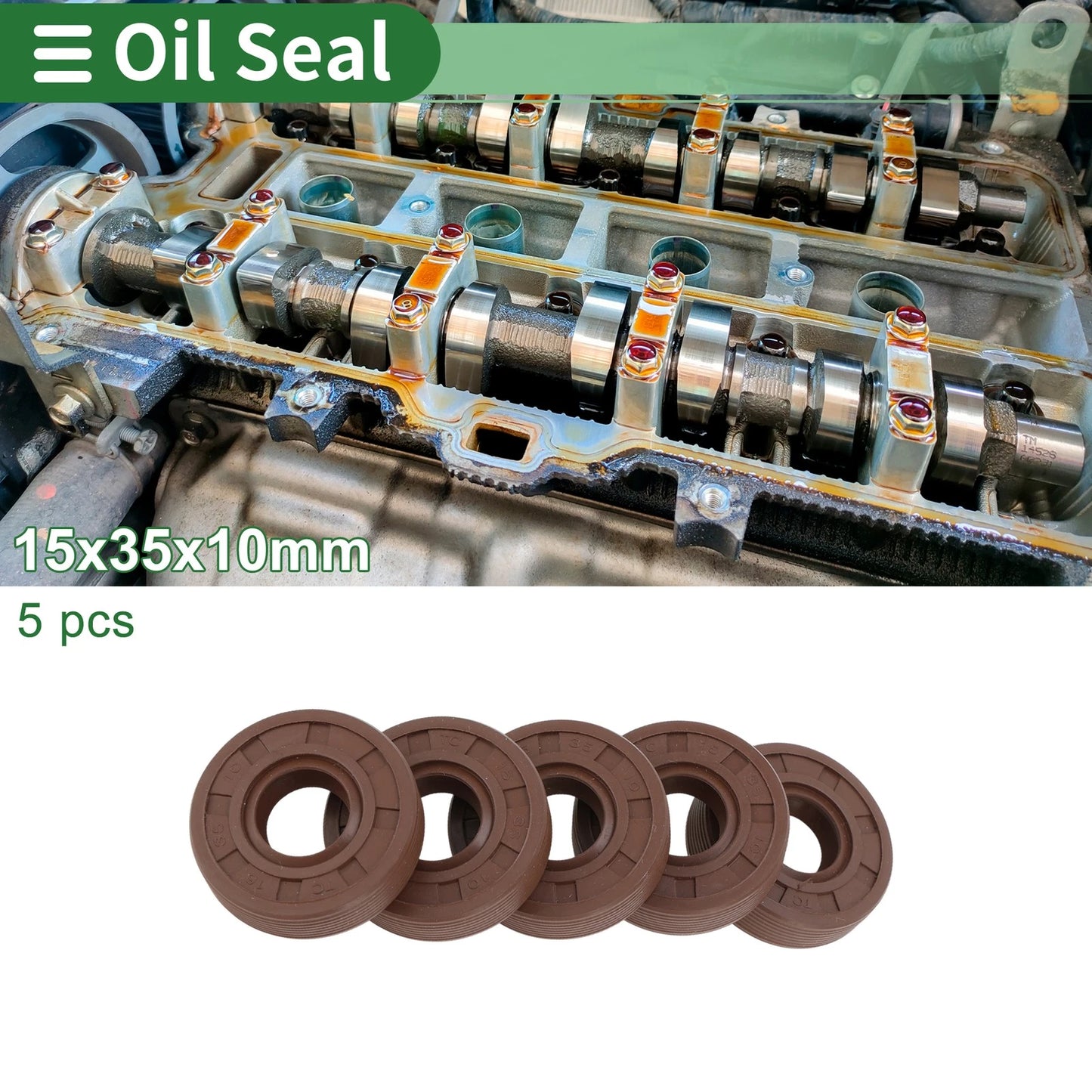 Oil Seal 15x35x10mm FKM Brown High Pressure 5 Pcs
