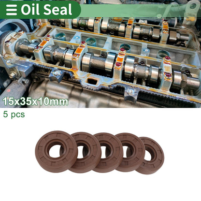 Oil Seal 15x35x10mm FKM Brown High Pressure 5 Pcs