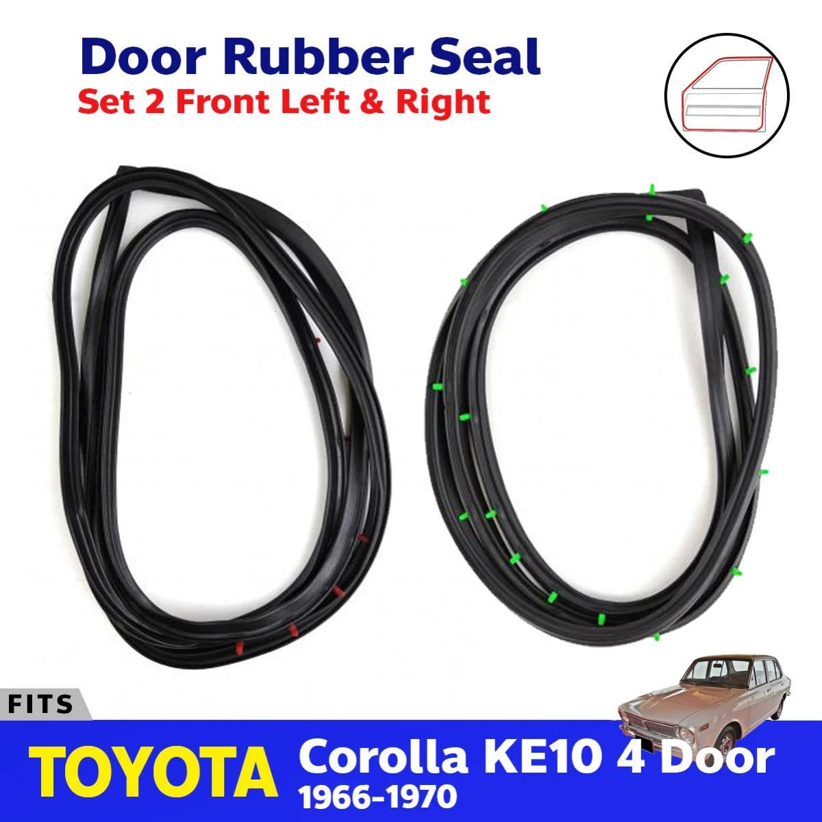 Door Rubber Weatherstrip Front FL+FR Fits Toyota Corolla KE10 4D SED 1966-70 D05