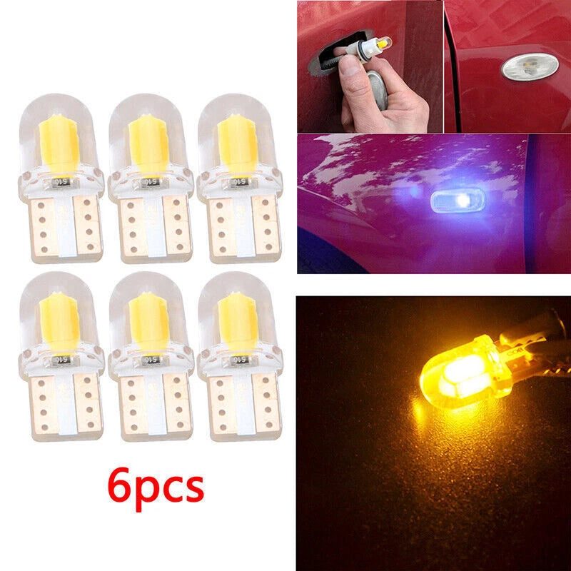 6 x T10 194 168 W5W COB LED Canbus Yellow Car Width Light Bulbs for Various Models