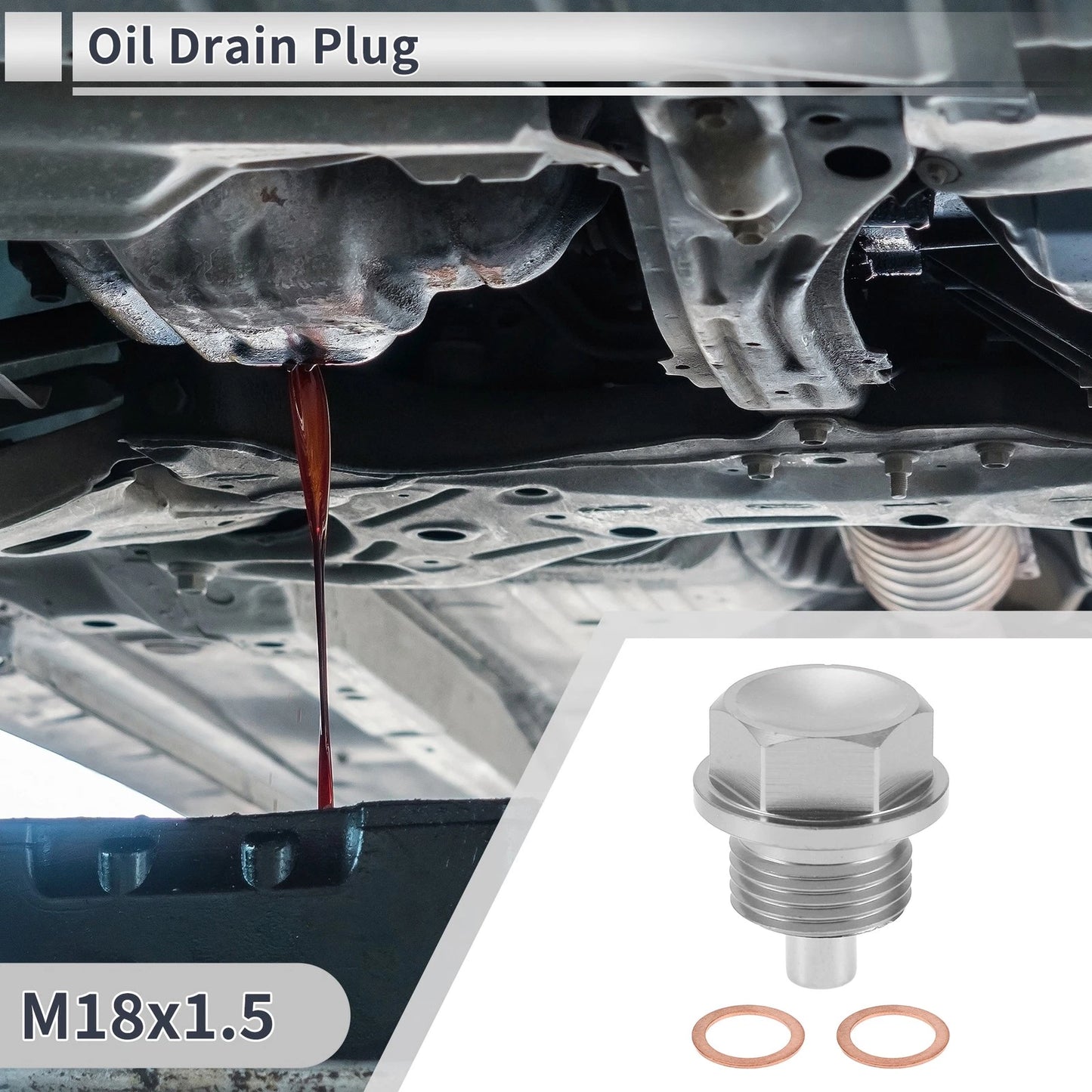 Set M18x1.5 Engine Oil Drain Plug W/ Gasket for Car/Motorcycle Silver Tone