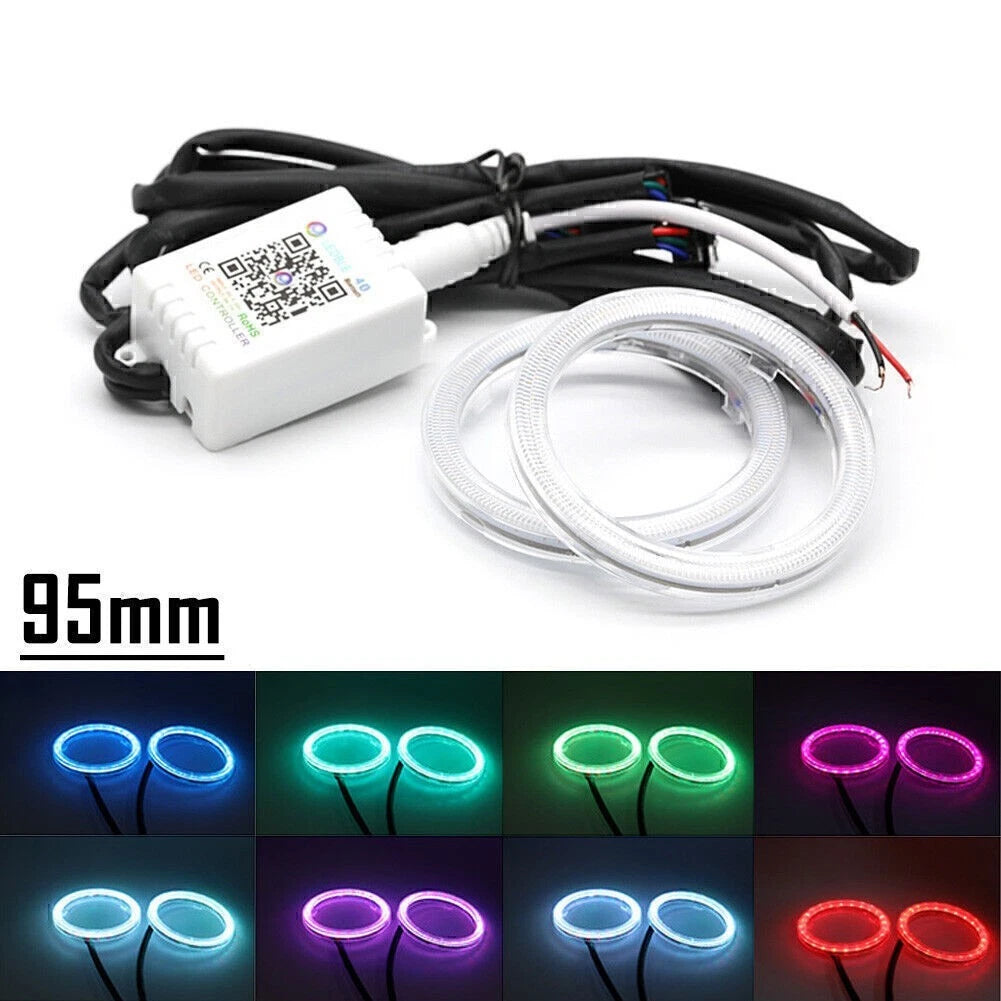 RGB COB Car Headlight Angel Eyes LED Halo Rings Lamp Kit 95MM