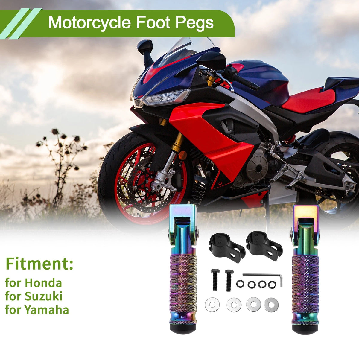 Colorful Motorcycle Foot Pegs for Honda, Suzuki, Yamaha