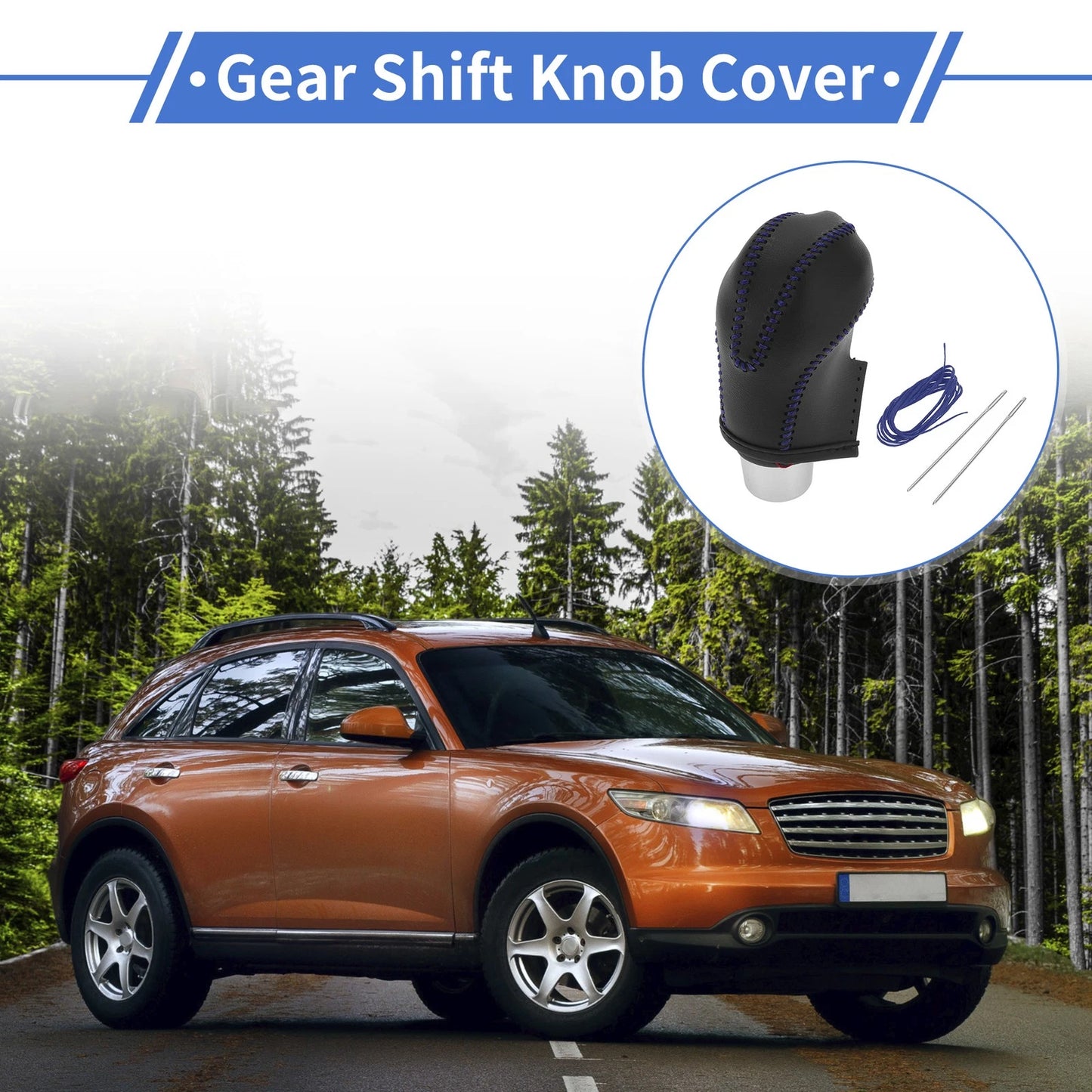 Gear Shift Knob Cover for Infiniti FX35 (2009-2012) Black Blue Faux Leather
