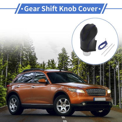 Gear Shift Knob Cover for Infiniti FX35 (2009-2012) Black Blue Faux Leather