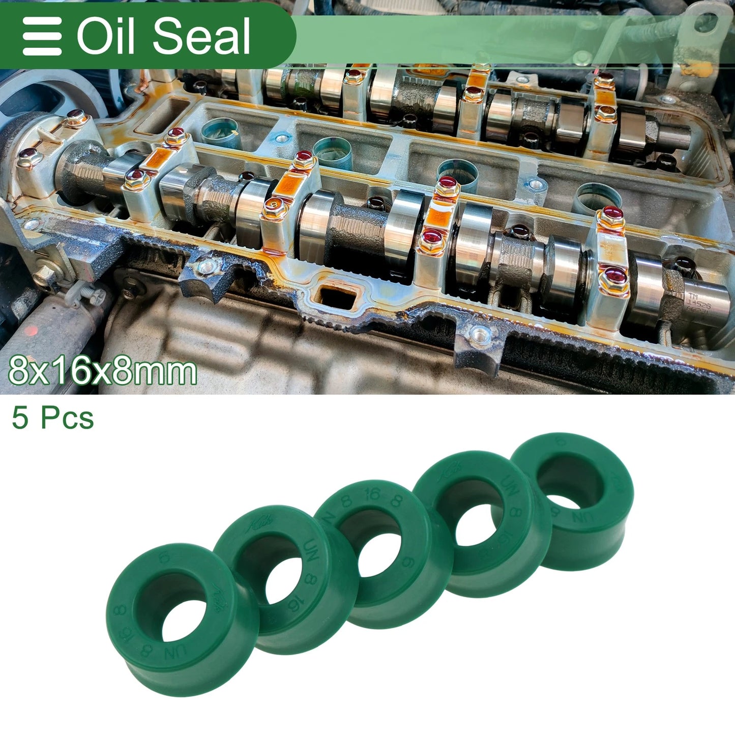 Oil Seal Rotary Shaft Seal TPU 8x16x8mm High Pressure Green 5 Pcs