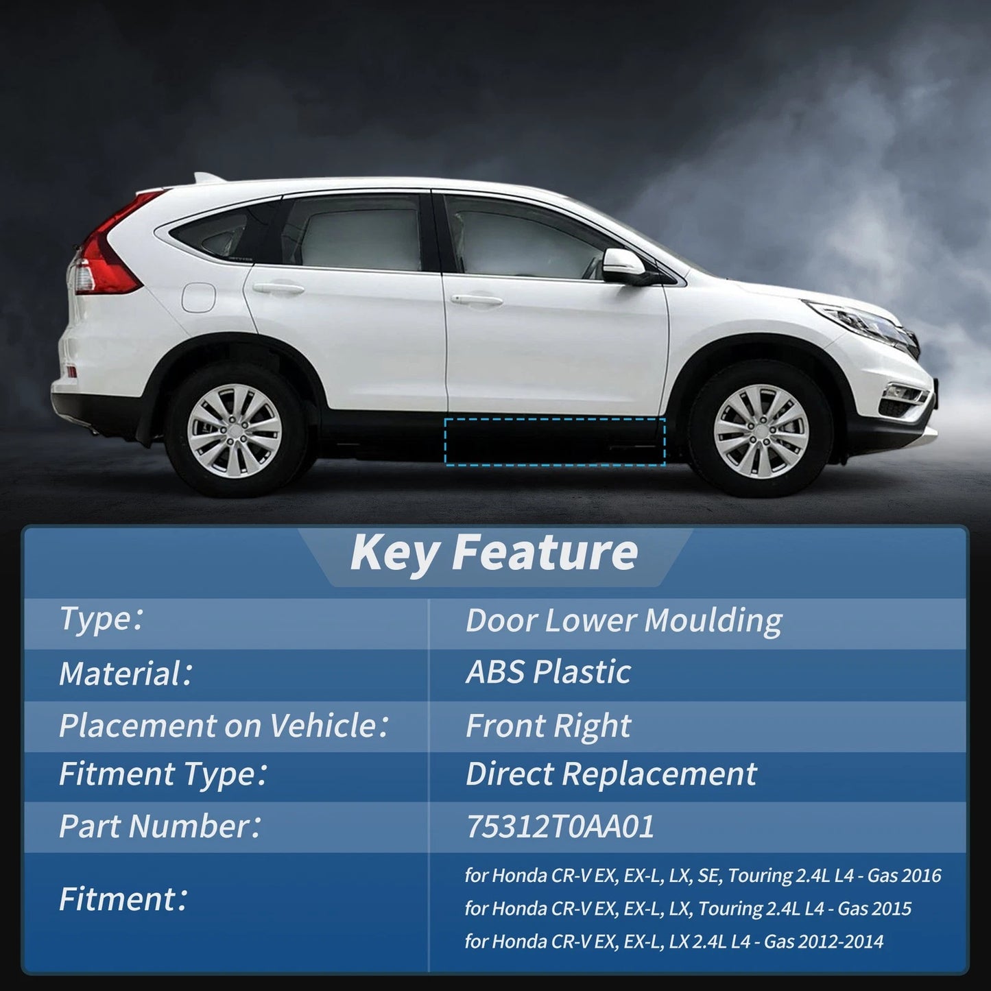 Front Right Door Lower Trim Garnish for Honda CR-V 2.4L (2012-2016)
