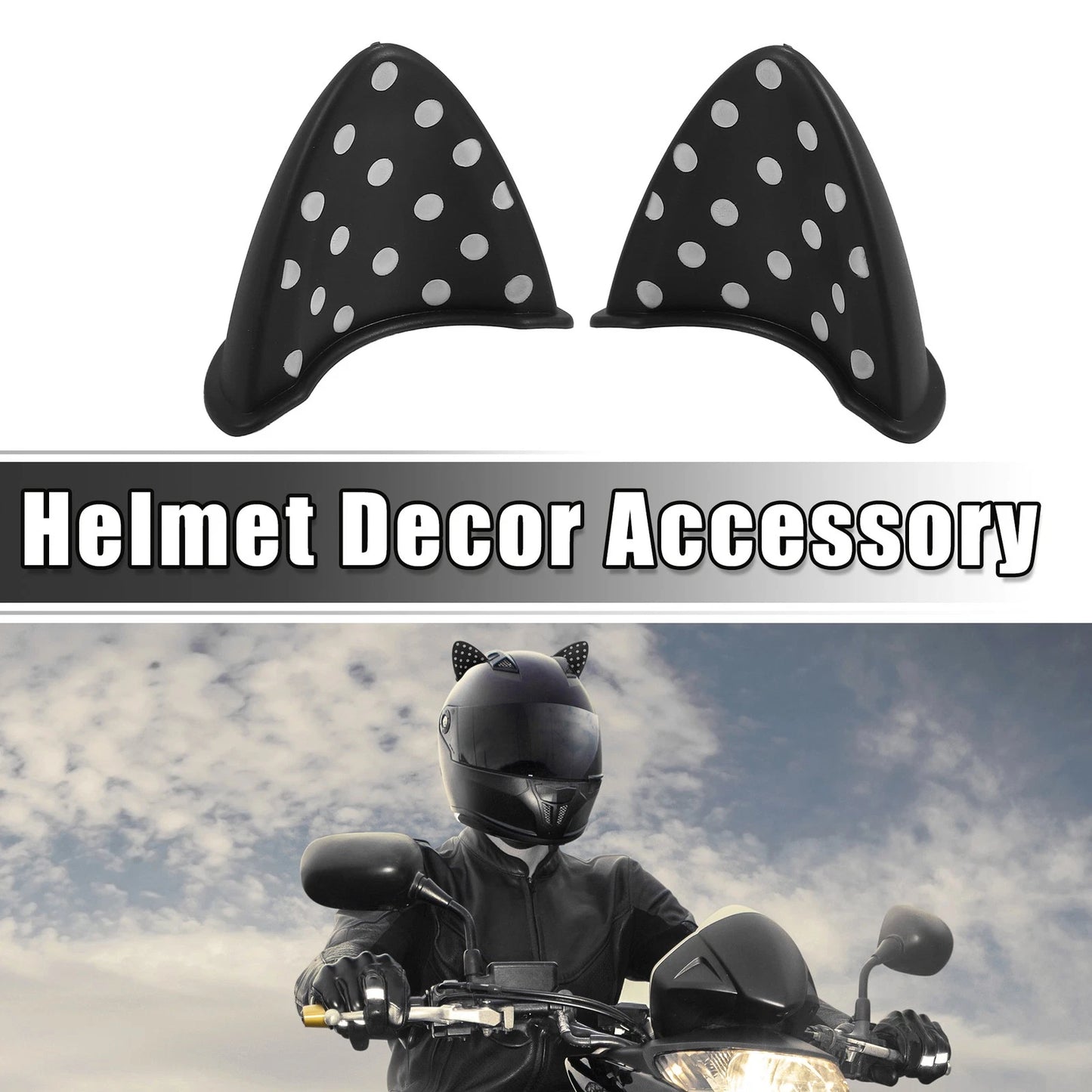Pair Motorcycle Self Adhesive TPU Cat Ears Shape for Helmet Decoration Black